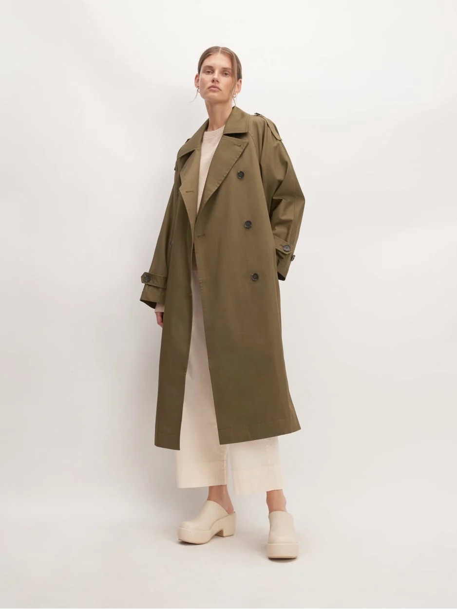Everlane The Cotton Long Trench Coat Beech Khaki Brown Women’s Large Nwot $298